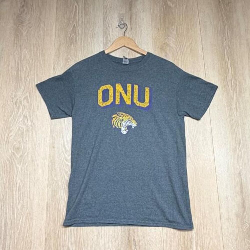 Gildan Men's Grey and Blue T-shirt